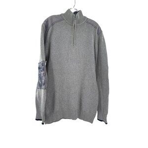 Shanghai Tang Men's Grey Knit Zip Sweater XL Cotton Dragon Patches